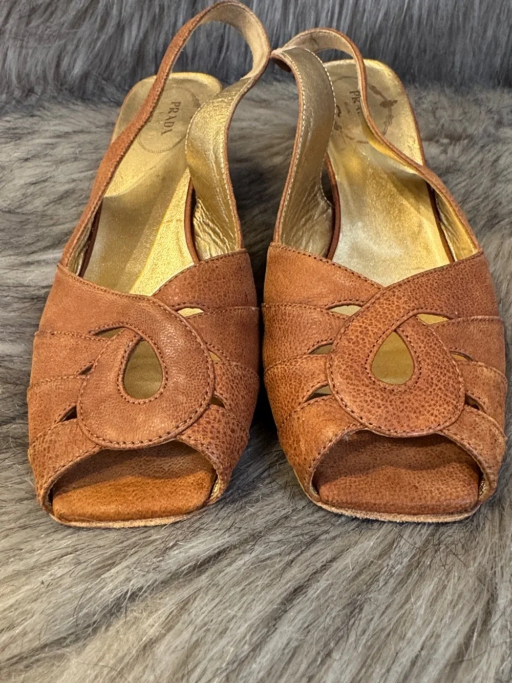Vintage Prada Women's Brown Leather Slingback Wedge Sandals Size 36 - Picture 12 of 13